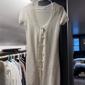 Cream Button-Down Knit Dress